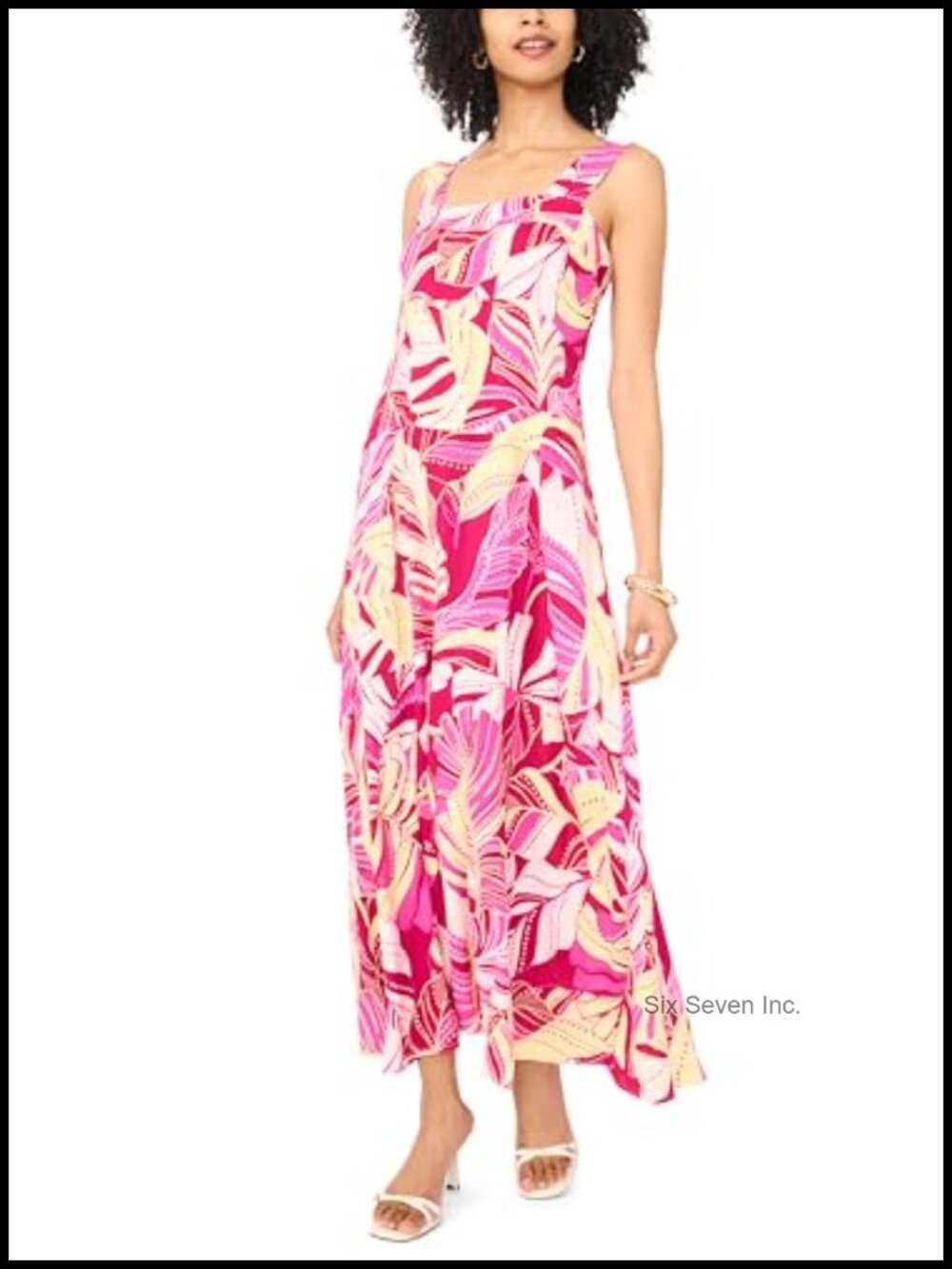 Tiered Maxi Dress Square Neck Smocked Back A-Line Sleeveless Floral